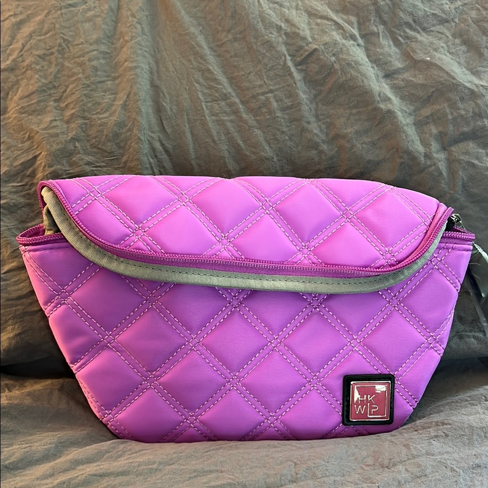 Pink Quilted Cosmetic Bag with Gold Zipper